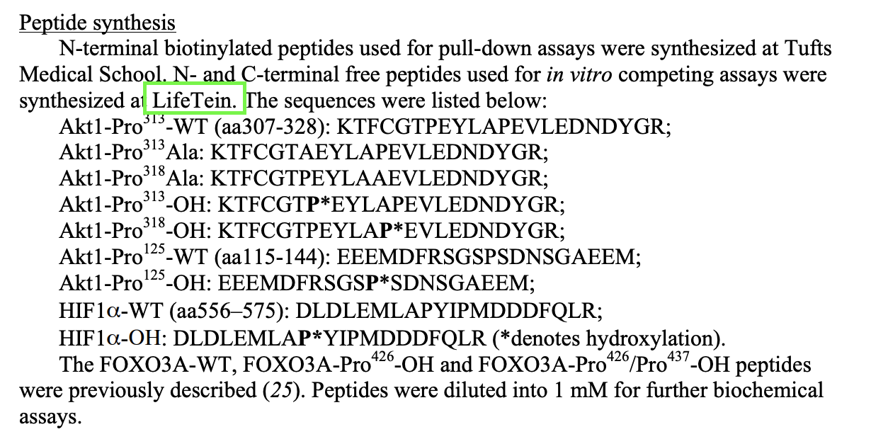 Peptide synthesis: LifeTein Cell permeable Peptide Nobel Prize HIF1a